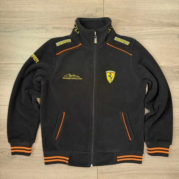 Michael Schumacher Ferrari Black & Orange Zip-Up Fleece Jacket - Picture 1 of 7